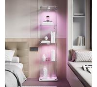 Henunem Vitrine,Armoires Vitrées de Présentation 163x40x35cm,4 Couches avec LED 2 Porte et Serrure,Armoire de Collection Moderne en Verre,Armoire de Rangement en Verre Debout pour Salon,Bureau