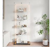 Henunem Vitrine,vitrine en Verre de 187x79x35cm,5 Couches avec LED 2 Porte et Serrure,Armoire de Collection Moderne en Verres,Armoire de Rangement en Verre Debout pour Salon,Chambre à Coucher, Bureau