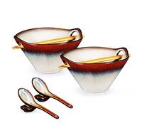 HENXFEN LEAD Ensemble de bols à ramen en porcelaine, 2 Pcs 780ml Bol Ramen Céramique Japonaise avec Baguettes & Cuillère pour Soupe, Salade, Pâtes, Céréales, et Nouilles - Rouge