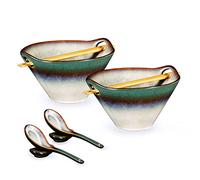 HENXFEN LEAD Ensemble de bols à ramen en porcelaine, 2 Pcs 780ml Bol Ramen Céramique Japonaise avec Baguettes & Cuillère pour Soupe, Salade, Pâtes, Céréales, et Nouilles - Verte