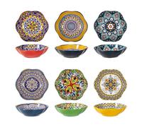 HENXFEN LEAD Saladier en porcelaine, 590ml bol à dessert bol à céréales, Multifonctions bol à pâtes en forme de fleur pour crème glacée, riz, dessert, etc. Coloré, lot de 6 - style bohème