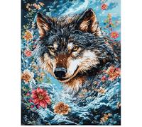 Henypt 11CT Canevas Point de Croix Kit Complet,des loups dans les buissons de fleurs,Kit Broderie Point de Croix Compté Pré Imprimé Débutant Adulte,30x40cm