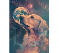 Henypt 14CT Broderie Point De Croix Kit Complet Débutant Les Golden Retrievers Et La Lune Diy Broderie À La Main Compté Adultes Pré-Imprimé Cross Stitch Debutant Starter 80x100cm