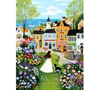 Henypt 14CT Broderie Point De Croix Kit Complet Débutant Paysage De Rue De Dessin Animé Diy Broderie À La Main Compté Adultes Pré-Imprimé Cross Stitch Debutant Starter 80x100cm