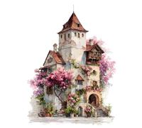Henypt 14CT Kit Point De Croix Fleurs Et Châteaux De Dessin Animé Pré-Imprimé Broderie Starter Complet Kit Broder Motif Décoration Debutant Murale 80x100cm