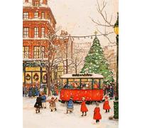 Henypt 14CT Point De Croix Kit Complet Debutant Décor De Sapins De Noël Dans Les Rues Diy Broderie À La Main Compté Adultes Pré-Imprimé Cross Stitch Debutant Starter 80x100cm