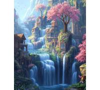 Henypt Broderie Point De Croix Imprimé Kit Complet Architecture Forestière D'Anime 14Ct Diy Broderie À La Main Compté Adultes Pré-Imprimé Cross Stitch Debutant Starter 80x100cm