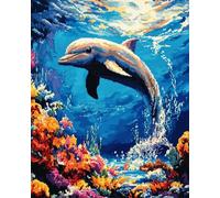 Henypt Canevas Broderie Point de Croix Kit Complet Adulte,Dauphin,Kit Broderie Debutant pour Loisirs Créatifs Activité Manuelle,30x40cm 11CT Cross Stitch