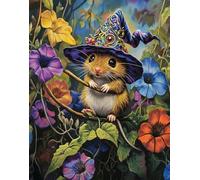 Henypt Canevas Broderie Point De Croix Kit Complet Adulte Debutant Compté Pré Imprimé Estampillé Moderne Débutant Avec Fils, Souris Portant Un Chapeau De Sorcière Point De Broderie Précis Imprimés