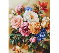 Henypt Canevas Broderie Point De Croix Kit Complet Adulte Debutant Compté Pré Imprimé Estampillé Moderne Débutant Avec Fils, Bouquet De Fleurs 40 X 50 Cm 11Ct Cross Stitch Loisirs Créatifs Set