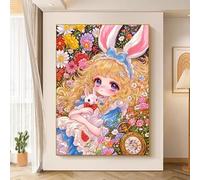 Henypt Canevas Broderie Point De Croix Kit Complet Adulte Debutant Compté Pré Imprimé Estampillé Moderne Débutant Avec Fils, Hanano Fille 40X50Cm Point De Broderie Précis Imprimés Motif Du Point Dé