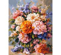 Henypt Canevas Broderie Point De Croix Kit Complet Adulte Debutant Compté Pré Imprimé Estampillé Moderne Débutant Avec Fils, Bouquet De Fleurs 40 X 50 Cm 11Ct Cross Stitch Loisirs Créatifs Set