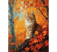 Henypt Canevas Broderie Point De Croix Kit Complet Adulte Debutant, Un Chat Dans Une Forêt D'Érables 40 X 50 Cm Kit Broderie Point De Croix Compté Imprimé Débutant Adulte Anglaise, Easy Set Loisir