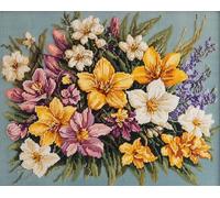 Henypt Canevas Broderie Point de Croix Kit Complet Adulte,Des parterres de fleurs éclatants,Kit Broderie Debutant pour Loisirs Créatifs Activité Manuelle,30x40cm 11CT Cross Stitch