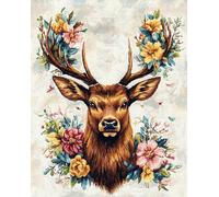 Henypt Canevas Broderie Point de Croix Kit Complet,Animaux,fleurs,élans,30x40cm 11CT Kit Broderie Point de Croix Pré Easy Set Loisirs CréAtifs Broderie