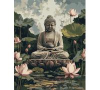 Henypt canevas kit complet adulte,De magnifiques fleurs de lotus et des statues de Bouddha,11CT imprimé broderie point de croix,complet Kit de Broderie Fait à la Main pour art décoration,30x40cm