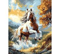 Henypt Canevas Point de Croix Kit Complet Adulte,cheval au galop,Kit Point de Croix Imprimé Compté Debutant,Canevas et Broderie Complet avec Fils à Broder,40x50cm