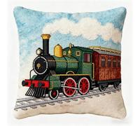 Henypt Coussin À Broder Artisanal Train Rétro De Dessin Animé Cross Stitch Cushion Set Kit Coussin Au Point De Croix 11Ct Sans Noyau D'Oreiller Pour Débutants Et Adulte 45x45cm