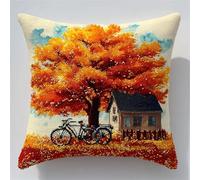 Henypt Coussin À Point Compté Dessin Animé Grand Arbre Et Maison Cross Stitch Cushion Set Kit Coussin Au Point De Croix 11Ct Sans Noyau D'Oreiller Pour Débutants Et Adulte 45x45cm