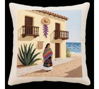 Henypt Coussin À Point Compté Paysage De Port De Dessin Animé Cross Stitch Cushion Set Kit Coussin Au Point De Croix Sans Noyau D'Oreiller Pour Débutants Et Adulte 11CT 45x45cm