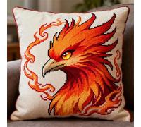Henypt Coussin Point De Croix Anime Flame Phoenix Cross Stitch Cushion Set Kit Coussin Au Point De Croix 11Ct Sans Noyau D'Oreiller Pour Débutants Et Adulte 45x45cm