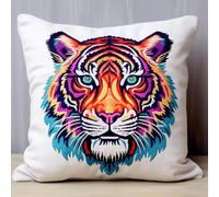 Henypt Coussin Point De Croix Tigre Coloré De Dessin Animé Cross Stitch Cushion Set Kit Coussin Au Point De Croix Sans Noyau D'Oreiller Pour Débutants Et Adulte 11CT 45x45cm