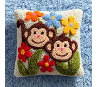 Henypt DIY Kit De Crochet De Loquet Coussin Animaux, singes et fleurs Housse Oreiller Crochet De Loquet Kit De Taie D'Oreiller Bricolage Ensemble De Broderie Coussin 43x43cm
