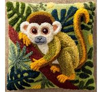 Henypt DIY Kit De Crochet De Loquet Coussin Des singes sur une branche Housse Oreiller Crochet De Loquet Kit Coussin au Point Noué Avec Toile Imprimée 43x43cm