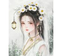 Henypt DIY Kit de Point de Croix,La jeune fille portait une marguerite dans les cheveux.,Point de Croix Kit de Broderie 11CT à faire à l’aiguille,facile pour débutants,12x16in