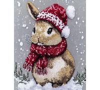 Henypt DIY Kit de Point de Croix,lapin au chapeau de Père Noël,Point de Croix Kit de Broderie 11CT à faire à l’aiguille,facile pour débutants,12x16in