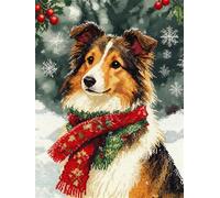 Henypt Kit Broderie Point De Croix Fleurs Imprimé Tissu De Grille, Animaux Noël Chien Point De Croix Kit De Broderie 11Ct Diy Œuvres D'Art Faites À La Main Pour Adultes Débutants