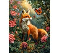 Henypt Kit Broderie Point De Croix Fleurs Imprimé Tissu De Grille, Renard Et Papillon Point De Croix Kit De Broderie 11Ct Diy Œuvres D'Art Faites À La Main Pour Adultes Débutants