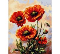 Henypt Kit Broderie Point de Croix Imprimé,Coquelicot rouge,Point de Croix Kit de Broderie 11CT DIY Artisanat D'art Faites à La Main pour Adultes Débutants,16x20in