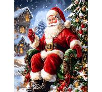 Henypt Kit Broderie Point de Croix Imprimé,Le Père Noël et les cadeaux,Point de Croix Kit de Broderie 11CT DIY Artisanat D'art Faites à La Main pour Adultes Débutants,12x16in