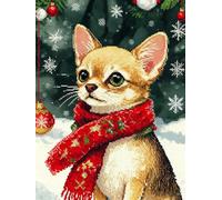 Henypt Kit Broderie Point De Croix Le Chihuahua Portant Une Écharpe Point De Croix Kit De Broderie 11Ct Diy Œuvres D'Art Faites À La Main Pour Adultes Débutants
