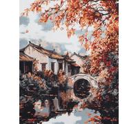 Henypt Kit Broderie Point De Croix Le Paysage De Jiangnan 40 X 50 Cm Point De Croix Kit De Broderie 11Ct Diy Œuvres D'Art Faites À La Main Pour Adultes Débutants