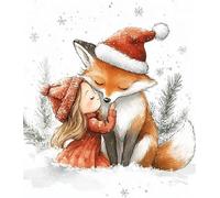 Henypt Kit Broderie Point De Croix Le Renard Et Fille De Dessin Animé 40X50Cm Point De Croix Kit De Broderie 11Ct Diy Œuvres D'Art Faites À La Main Pour Adultes Débutants