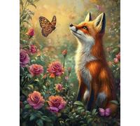 Henypt Kit Broderie Point De Croix Paysage Imprimé Tissu De Grille, Renard Et Papillon Point De Croix Kit De Broderie 11Ct Diy Œuvres D'Art Faites À La Main Pour Adultes Débutants