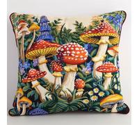 Henypt Kit Coussin Au Point De Croix Champignons Colorés Modèle 11Ct Cross Stitch Cushion Kit Coussin Point De Croix Complet Toile Pré-Imprimée Cross Stitch Pillow Sans Noyau D'Oreiller Pour Débuta