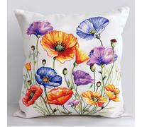 Henypt Kit Coussin Au Point De Croix Coquelicots Colorés Modèle 11Ct Cross Stitch Cushion Kit Coussin Point De Croix Complet Toile Pré-Imprimée Cross Stitch Pillow Sans Noyau D'Oreiller Pour Débuta