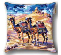 Henypt Kit Coussin Au Point De Croix Ferme Des Chameaux Modèle 11Ct Cross Stitch Cushion Kit Coussin Point De Croix Complet Toile Pré-Imprimée Cross Stitch Pillow Sans Noyau D'Oreiller Pour Débutan