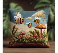 Henypt Kit Coussin Au Point De Croix Les Abeilles Dans Le Jardin Modèle 11Ct Cross Stitch Cushion Kit Coussin Point De Croix Complet Toile Pré-Imprimée Cross Stitch Pillow Sans Noyau D'Oreiller Pou