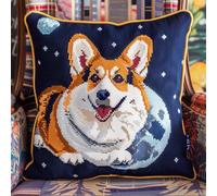 Henypt Kit Coussin Au Point De Croix Lune De Corgi Modèle 11Ct Cross Stitch Cushion Kit Coussin Point De Croix Complet Toile Pré-Imprimée Cross Stitch Pillow Sans Noyau D'Oreiller Pour Débutants Et