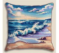 Henypt Kit Coussin Au Point De Croix Plage Modèle 11Ct Cross Stitch Cushion Kit Coussin Point De Croix Complet Toile Pré-Imprimée Cross Stitch Pillow Sans Noyau D'Oreiller Pour Débutants Et Adulte