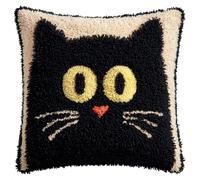 Henypt Kit Coussin au Point Noué, Chat noir Coussin À Faire Crochet Kit,Tapis Point Noué à Faire, Kits de Crochet de Verrouillage for Débutants Bricolage,43x43cm