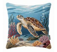Henypt Kit Coussin Point De Croix Tortue De Dessin Animé Cross Stitch Cushion Set Kit Coussin Au Point De Croix Sans Noyau D'Oreiller Pour Débutants Et Adulte 11CT 45x45cm