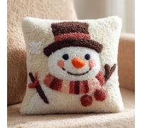 Henypt Kit Crochet de Verrouillage bonhomme de neige de dessin animé DIY Broderie Kits De Crochet Kit Point Noué Coussin, Latch Hook Canevas Coussin Point 43x43cm