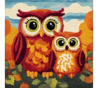 Henypt Kit Crochet de Verrouillage Chouette DIY Broderie Kits De Crochet Kit Point Noué Coussin, Latch Hook Canevas Coussin Point 43x43cm