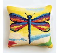 Henypt Kit Crochet de Verrouillage Libellule DIY Broderie Kits De Crochet Kit Point Noué Coussin, Latch Hook Canevas Coussin Point 43x43cm