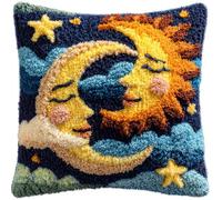 Henypt Kit Crochet de Verrouillage Modèle lunaire DIY Broderie Kits De Crochet Kit Point Noué Coussin, Latch Hook Canevas Coussin Point 43x43cm